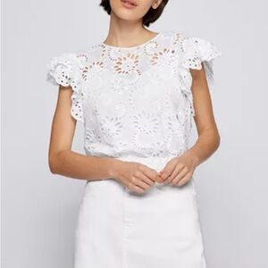 BOSS by Hugo Boss White Eyelet Lace Women's cotton blouse short sleeve Top NWT